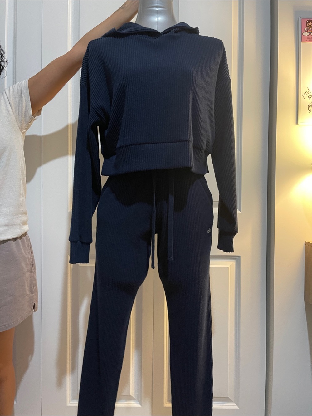 Alo Yoga Muse Hoodie and pants, Navy blue, top XS, bottom XXS.
